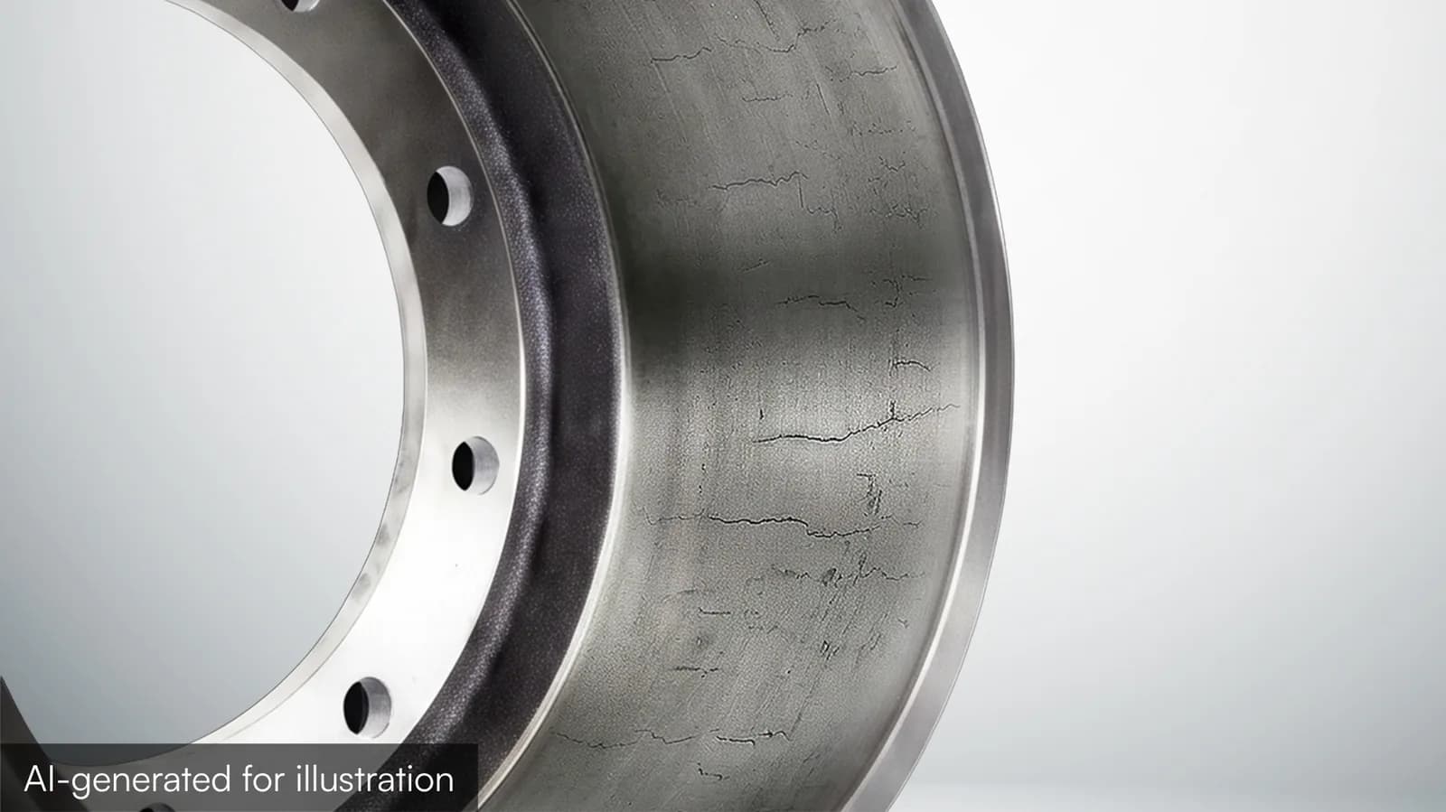 Heat checking on a brake drum friction surface — a fine web of craze cracks from thermal overload