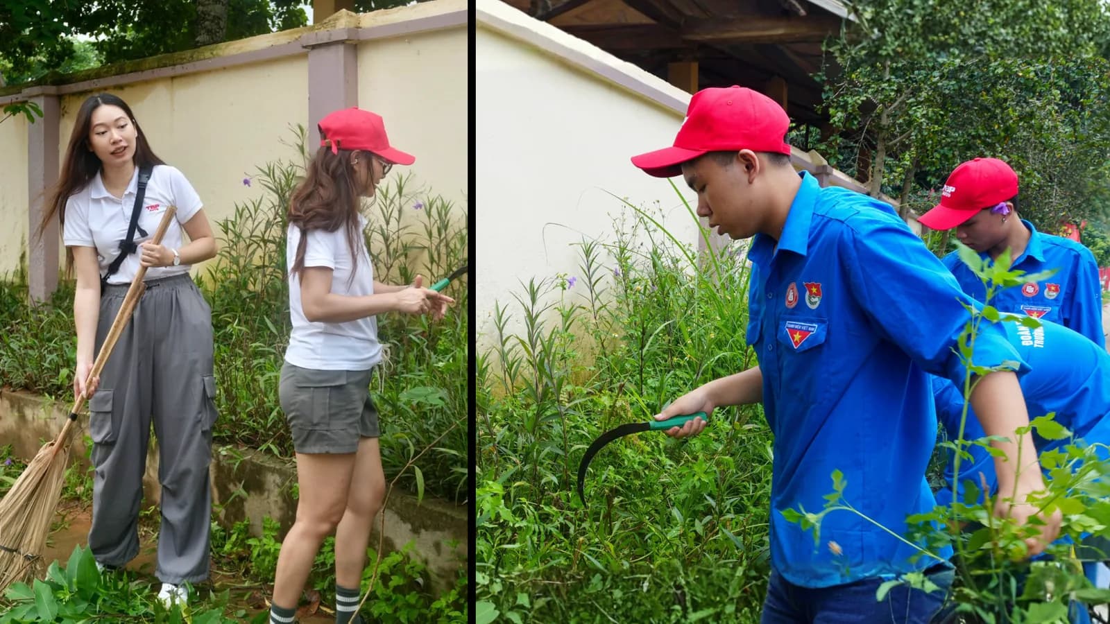 FTU Youth Union volunteers and TBP Auto team clearing vegetation in Long Coc