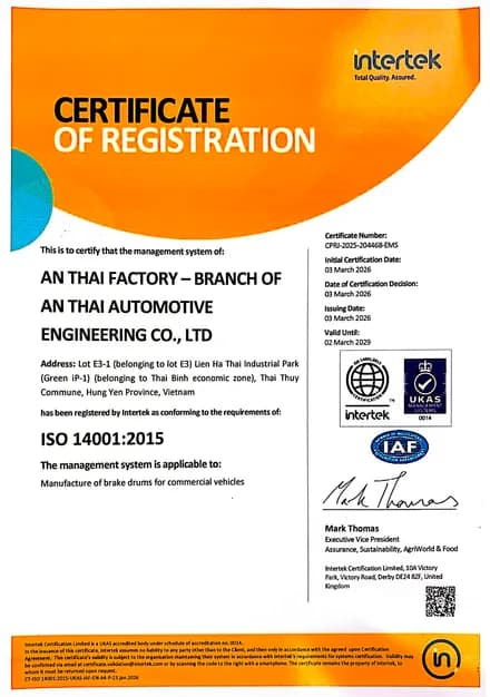 ISO 14001 certificate